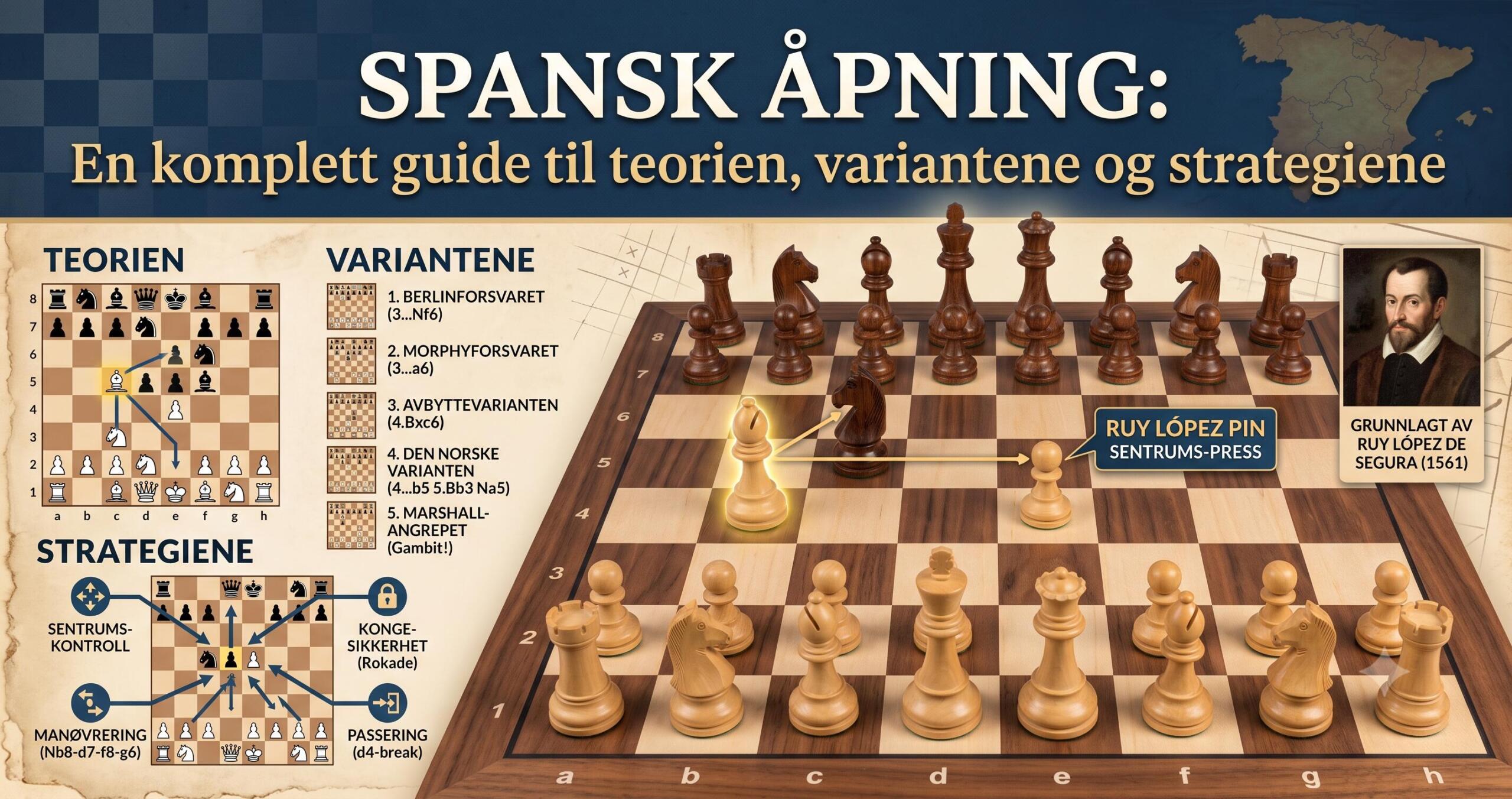 Spansk åpning: En komplett guide til teorien, variantene og strategiene